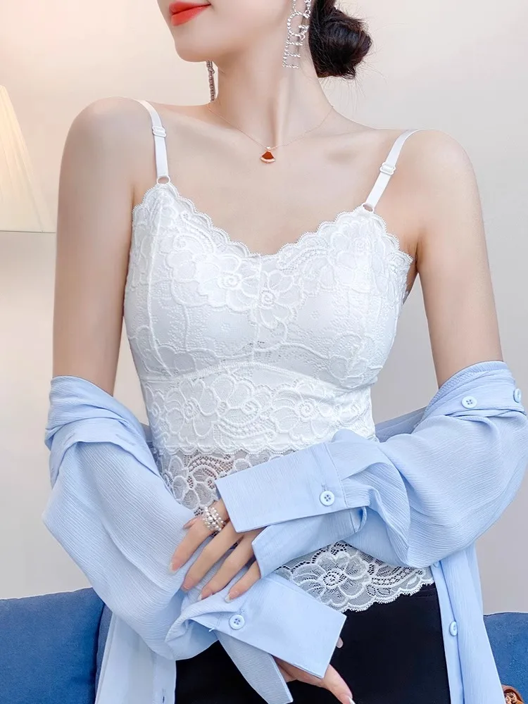 블라 레이스 스트랩 베스트 여성용 베이스 레이어 탱크탑 패드 아름다운 여름 야외 착용 출퇴근 슬림 핏 컬러