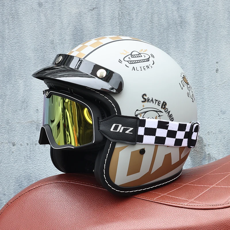 

ORZ-Motorcycle helmet retro unisex electric pedal half covered 3/4 half helmet
