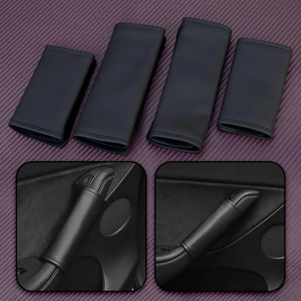 Capa protetora do carro Inner Door Handle, Black PU Leather Case, apto para Tesla Model 3 Y, 1 Set