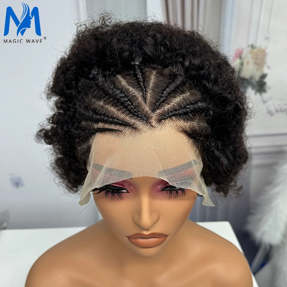 Pelucas de cabello humano Afro con trenzas para mujeres negras, encaje Frontal 13x4, cabello Remy brasileño 100%, peluca rizada hinchable de 6 pulgadas, recién llegado