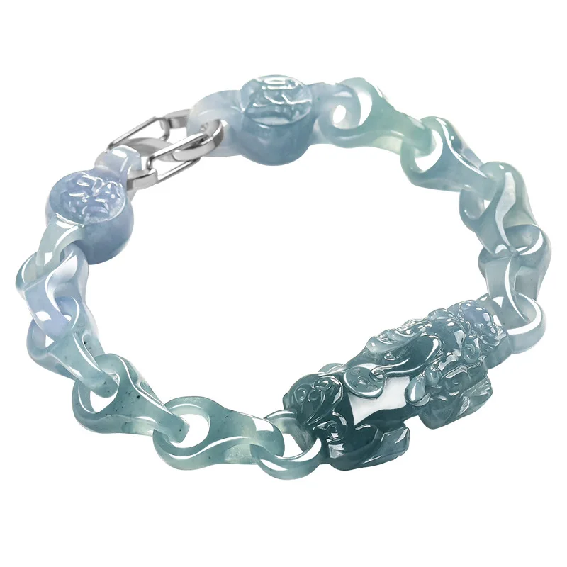 

Burmese Jadeite Pixiu Bracelet Carved Gemstone Natural Jade Bangle Accessories Luxury Fashion Vintage Real Jewelry Charm