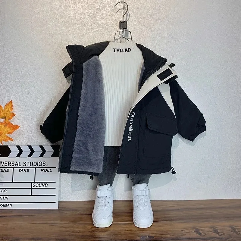 2023 Winter Thicken Warm Plush Autumn Fleece Cotton Cardigan Kids Children's Clothing Jacktes Casual TZ968