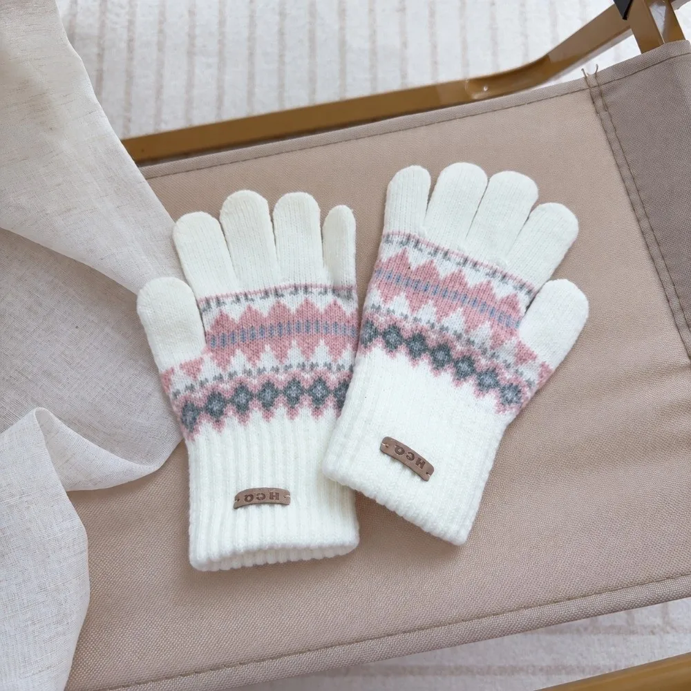 New Jacquard Knitted Gloves Touchscreen Warm Five Finger Mittens Winter Gloves Girls