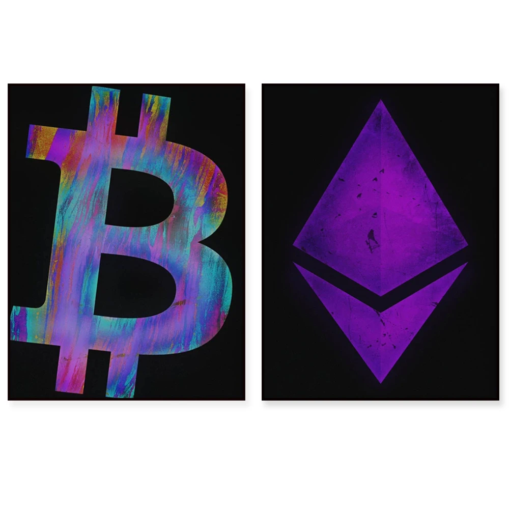 Bitcoin & Ethereum Canvas | Wall Art Home Decoration Painting Poster Print