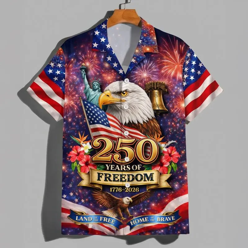 USA 250 Years Of Freedom Hawaiian Shirt 1776 2026 Statue Of Liberty Eagle We The People Patriotic Button Up Aloha Shirt