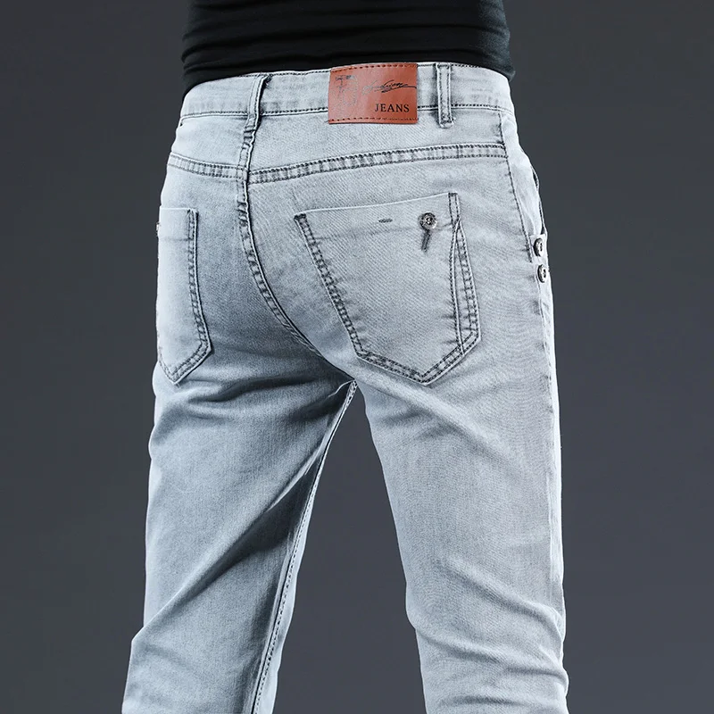 

New Classic Designer Trendy Men Skinny Jeans Light Blue Washed Slim Fit Simple Casual Fashion Cotton Street Denim Pants