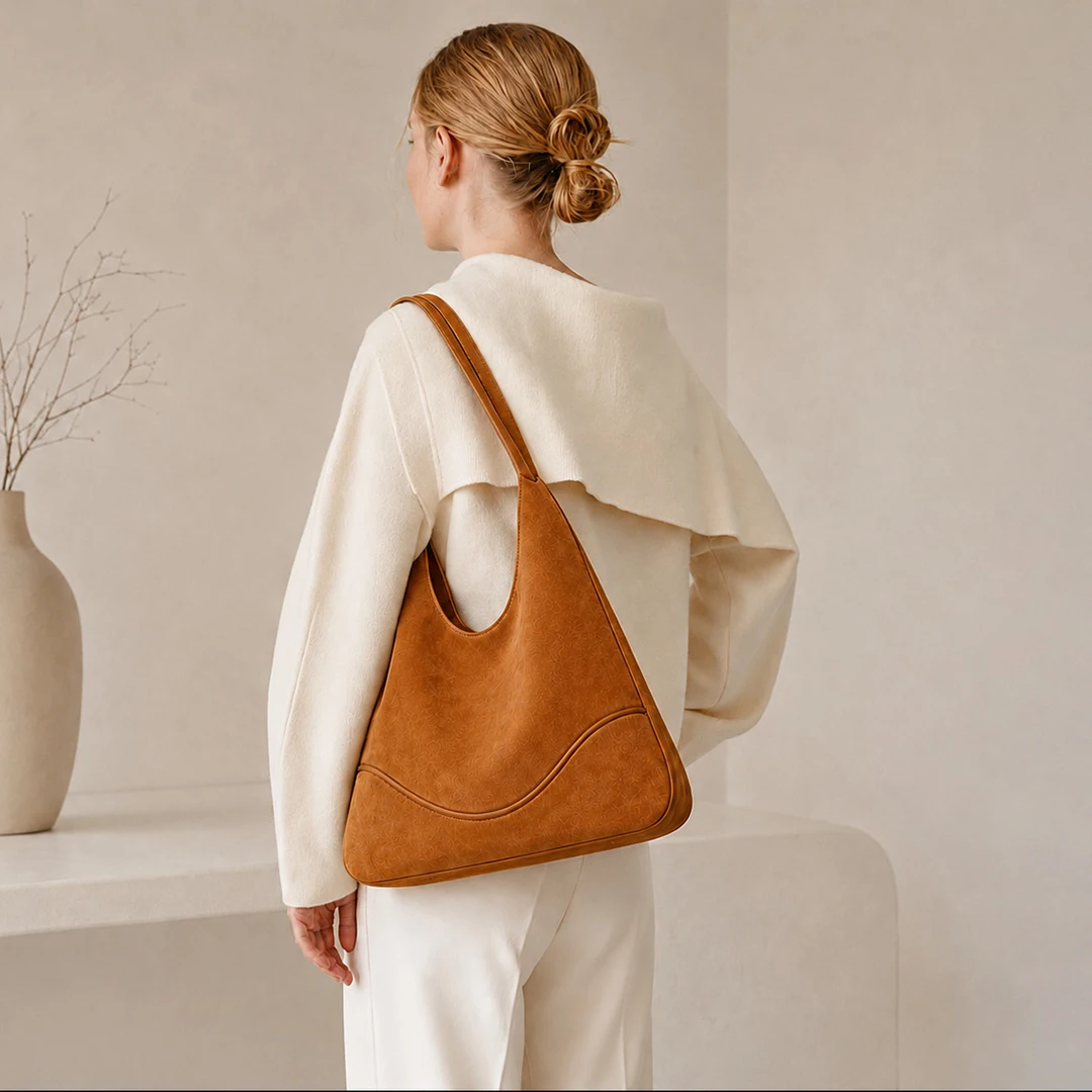 Mendy Triangle Underarm Bag Women Suede Texture Shoulder Crossbody Handbag Minimalist Crescent Moon Bag Soft Faux Leather Purse