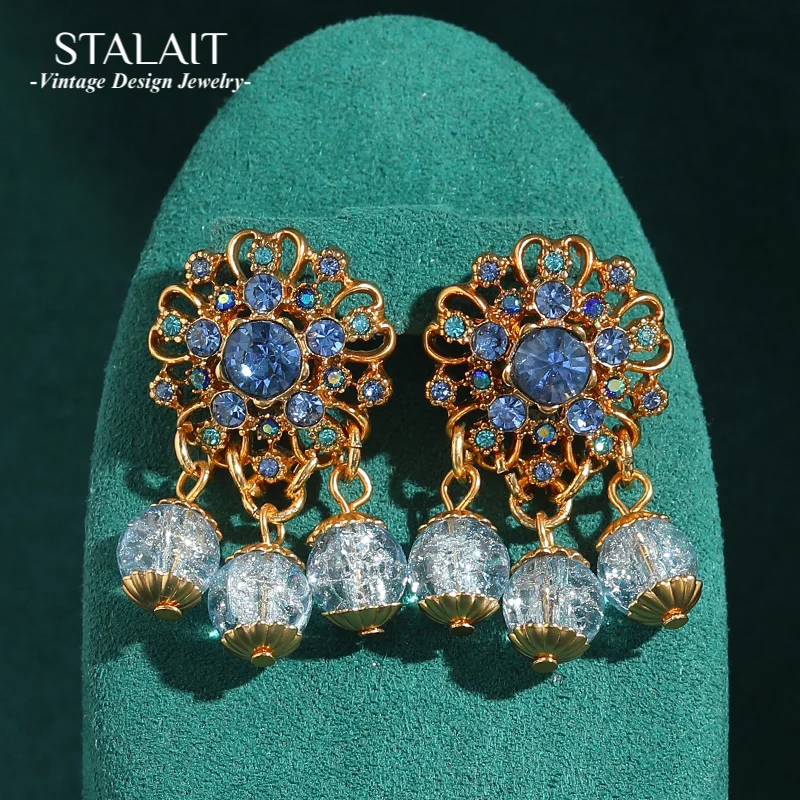 

Vintage Sea Blue Beads Drop Dangle Earring Charms Crystal Flower Gold Color Women'S Accessories Summer Jewelry Beach Trend 2025
