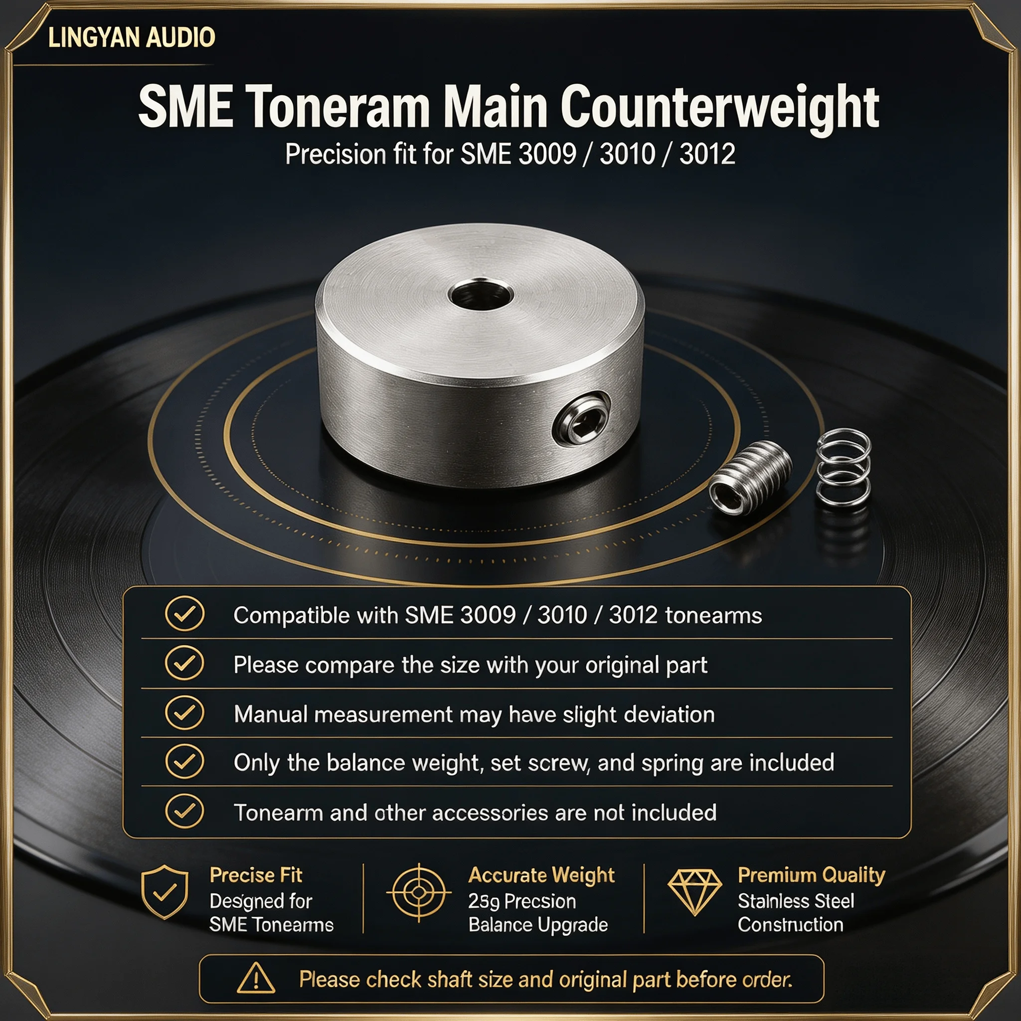 Stainless Steel Precision Balance Counterweight 25g for SME 3009 3010 3012 Tonearm Vinyl Record Player Hi‑Fi Replacement Part