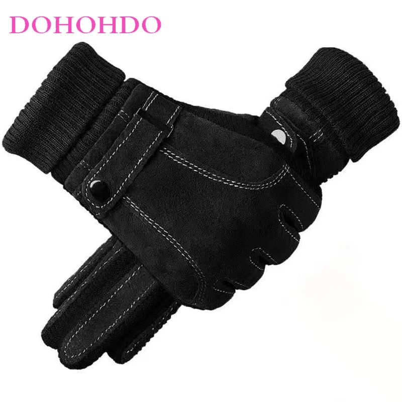 

Leather Gloves Winter Warm Black Gloves Velvet Pigskin Men's Touch Screen Men Padded Motorcycle Riding Gloves Guantes Para Motos
