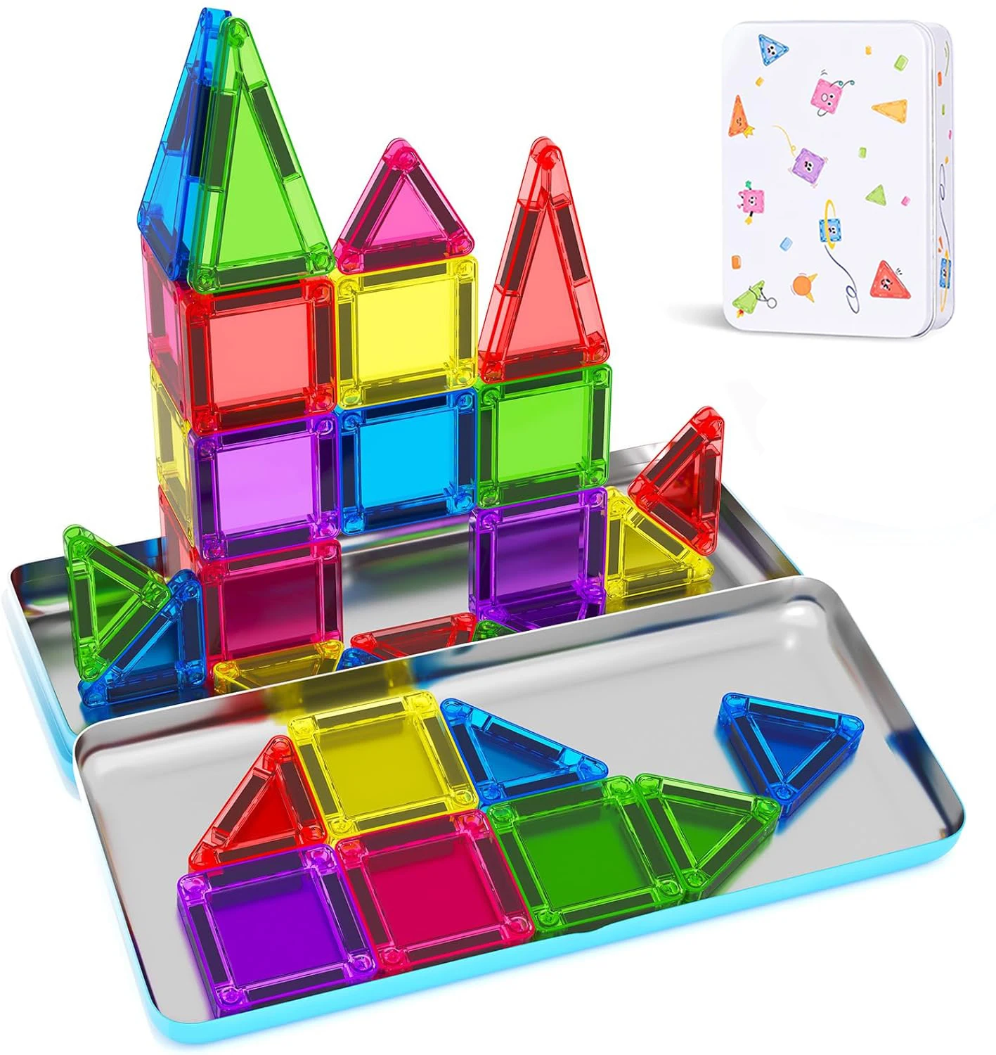 Mini Magnetic Tiles With Metal Storage Box Magnetic Building Blocks Kids Games Portable Montessori Education Toys For New Year