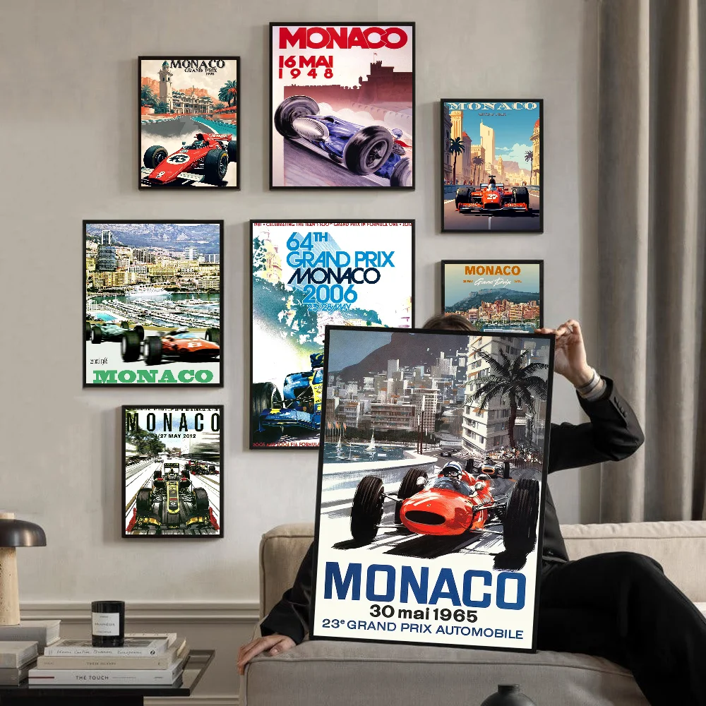 Car Races Monaco Prix F1 Good Quality Prints and Posters Waterproof Paper Sticker Coffee House Bar Posters Wall Stickers