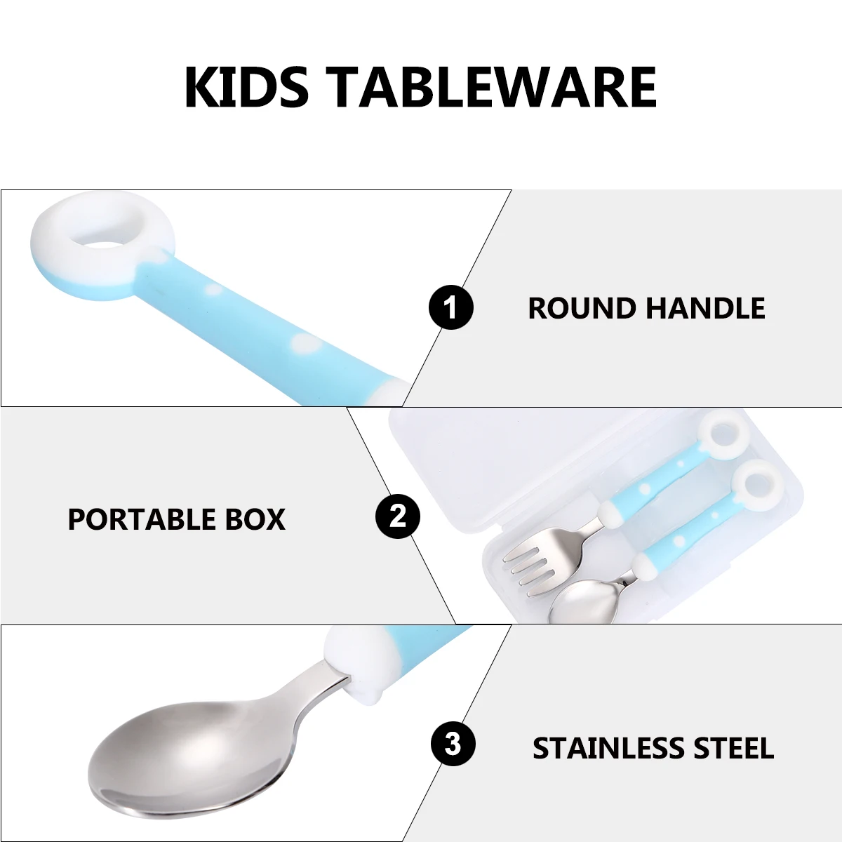 

2 pcs Complementary Food Spoon Fork Set Kids Tableware Stainless Steel Silica Gel Baby Feeding Utensils Portable Storage Cartoon