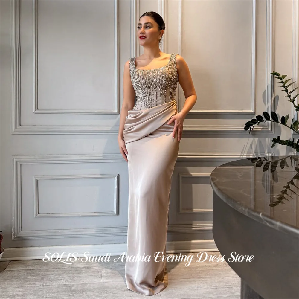 

SOLIS Champagne Evening Gown Sleeveless Prom Dresses Beaded Bodice Wedding Evening Dresses Trumpet robes de soirée Customized