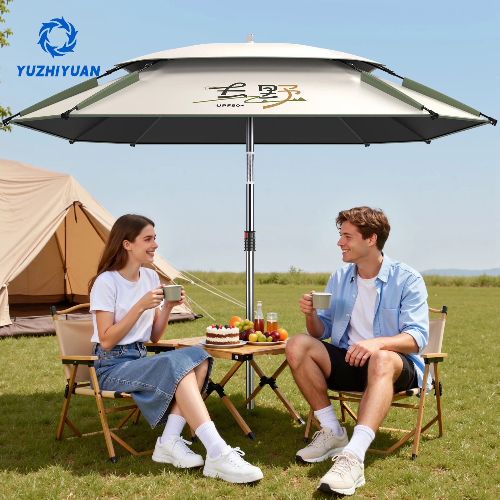 UPF50+ Schwarzer Klebstoff-Angelschirm | 360 ° Verstellbarer Sonnenschutz, Tragbarer Faltbarer Outdoor-Sonnenschirm mit Tragetasche – Detail 2
