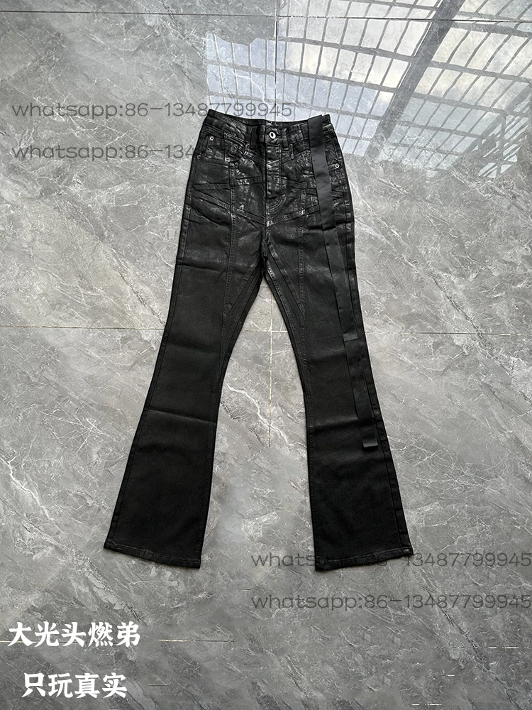 Ribbon Handmade Brush Wax Micro-Flared Jeans Trousers Micro-Elastic Slim High Street