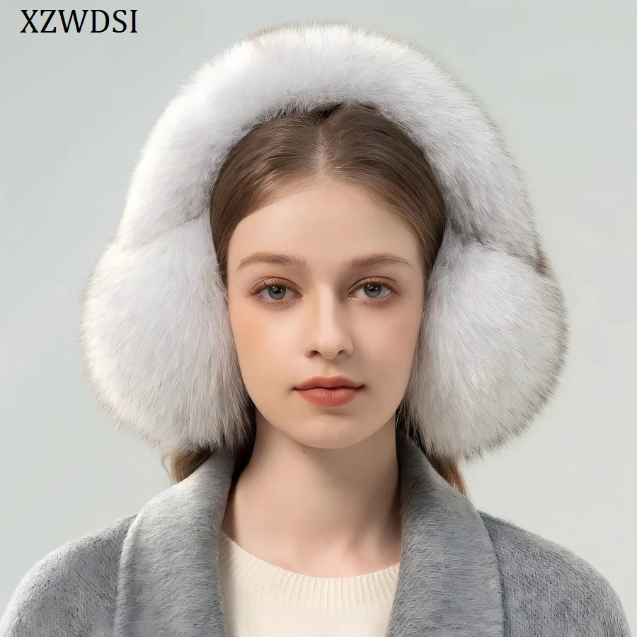 Real Fox Fur Earmuffs For Winter Women Warm Natural Fur Girls Ear Warmer Genuine Fur Scarves Plush Ear Muff