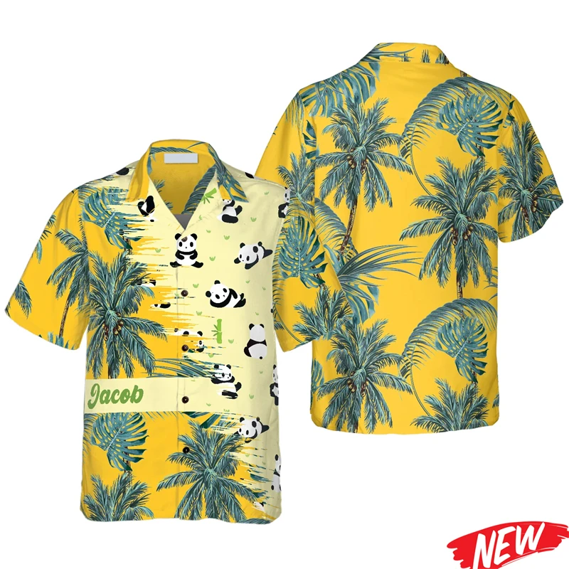 

Cute Panda Pattern Hawaiian Shirt 3d Printing Animal Men's Shirt Holiday Beach Button Short Sleeve New Summer Street Lapel Shirt