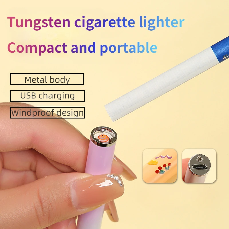 New Metal Rechargeable Tungsten Lighter Gradient Color Personality Creative Slim Compact Portable Rechargeable Cigarette Lighter