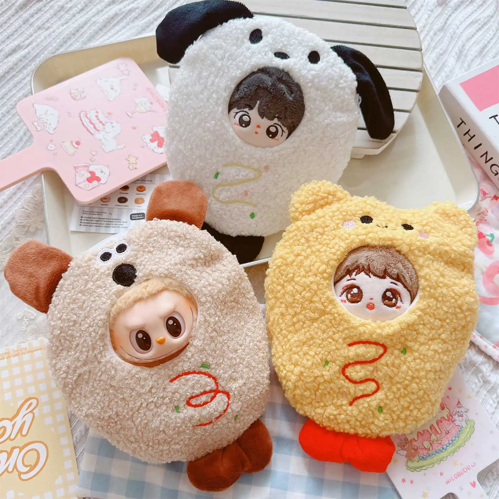 

10cm Kawaii Doll Clothes Cartoon Fried Shrimp Dog Labubu Doll Cloth Suit Plush Keychain Pendant Accessories