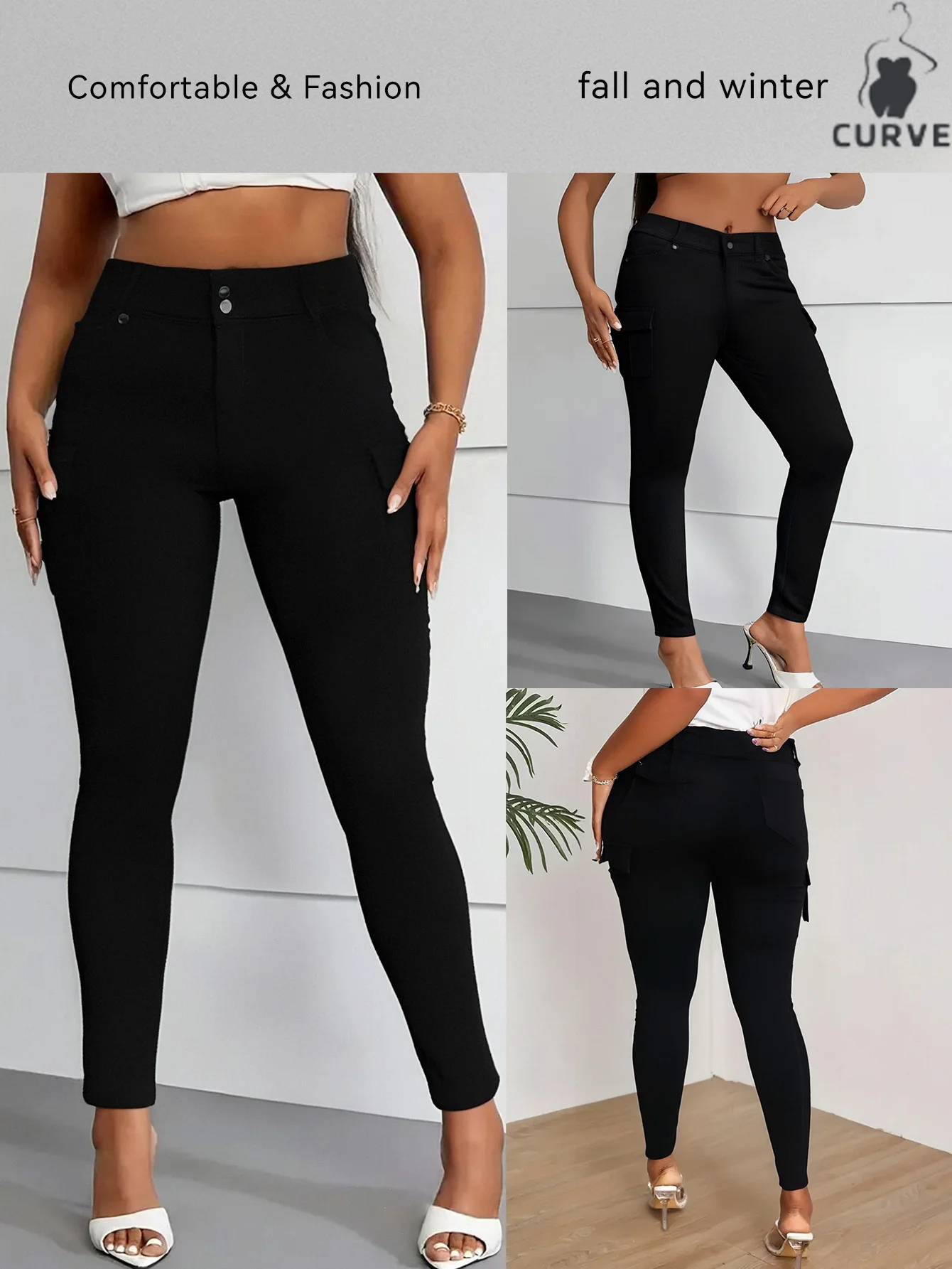 

Женские черные эластичные джинсы скинни больших размеров — мягкая и удобная ткань, идеально подходит для повседневной носки