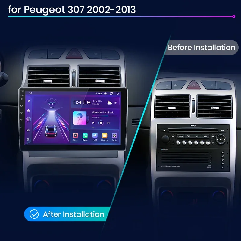 Radio para coche Junsun con Android Auto para Peugeot 307 307CC 307SW 2002 2003 2004 2005 2006-2013, sistema multimedia inalámbrico Apple CarPlay, sistemas inteligentes, pantalla táctil IPS, reproductor de vídeo estéreo, 2 Din, autorradio, unidad principal, navegación, BT, GPS, 4G, WIFI, FM, AM, DSP, RDS, SWC 3