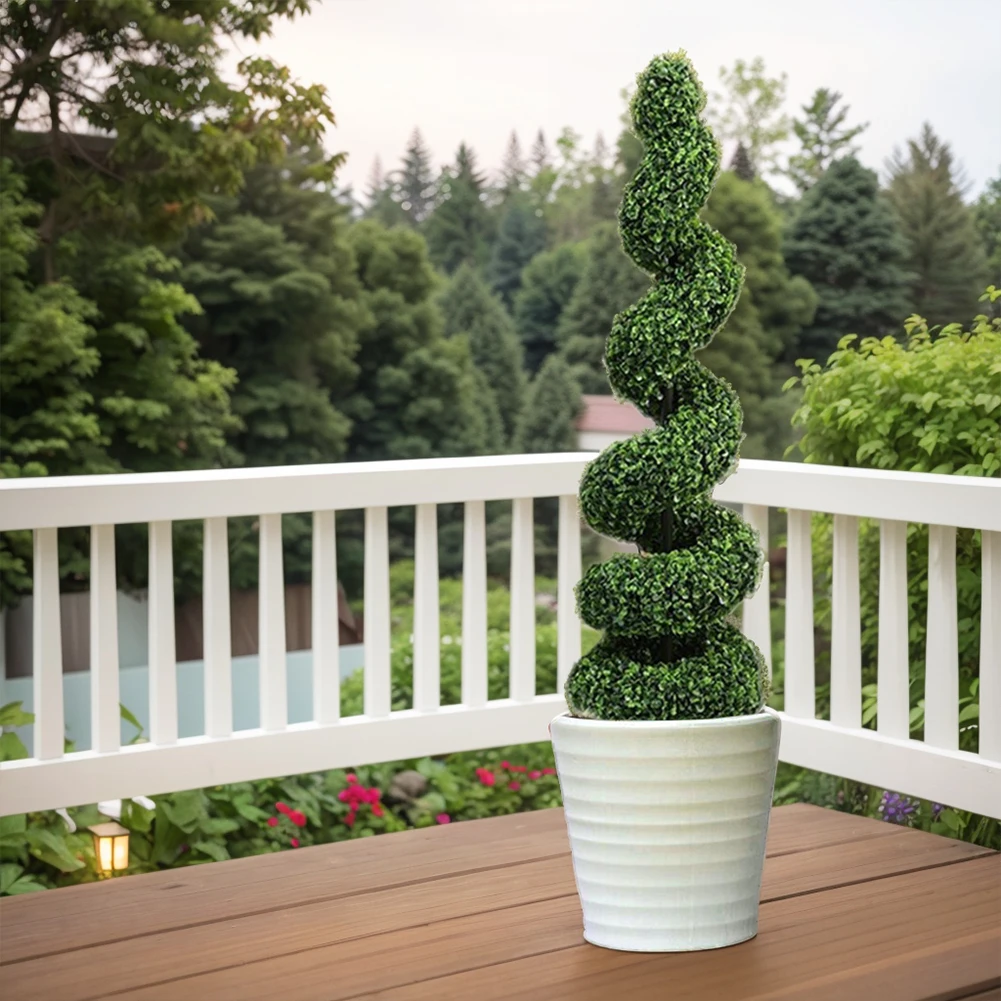 39 Inch Tower Topiary Spiral Artificial Plant Artificial Boxwood Decorative Plant Green Plastic Tree Green Fake Plant for Indoor