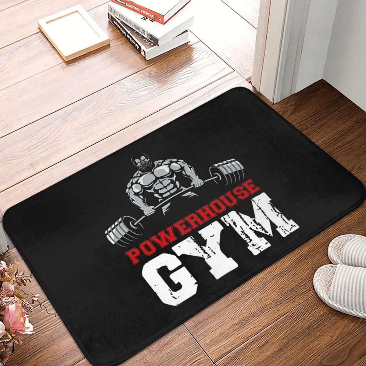 Powerhouse Gym Doormat Mat Anti-Slip Bodybuilding Fitness Motivational Quote Bath Kitchen Balcony Entrance Rug Carpet 40x60cm