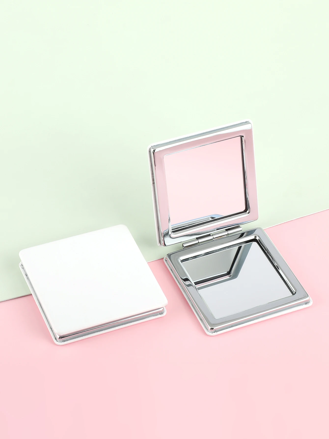 1PC White PU Square Double Sided Folding Makeup Mirror with 2x Magnification HD Glass Perfect Gift for Mum Auntie Daughter
