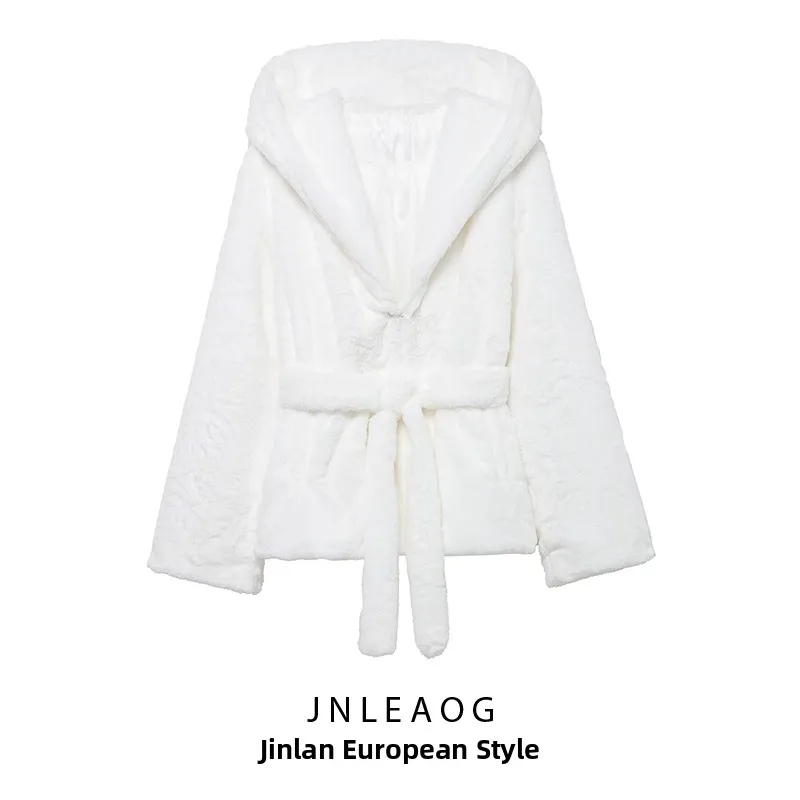 

JNLEAOG Autumn New Faionable All-Match Faux Fur Coat with Waist Belt Women's Clothing Street Sle Long Sve Loose Fit