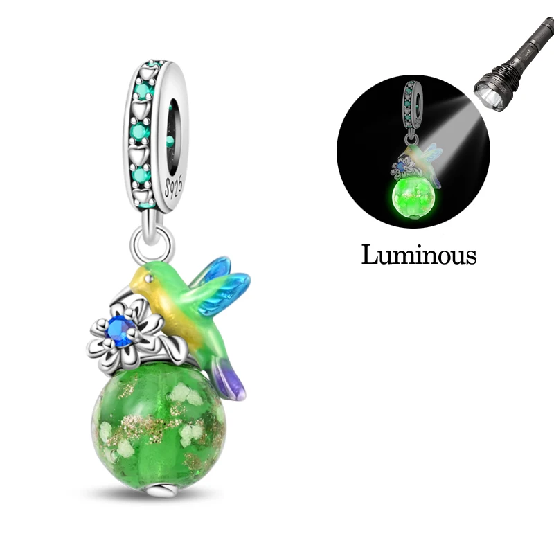 2026 Popular 925 Sterling Silver Smart Luminous Hummingbird Charms Beads Fit Original Bracelet DIY For Women Jewelry Gifts