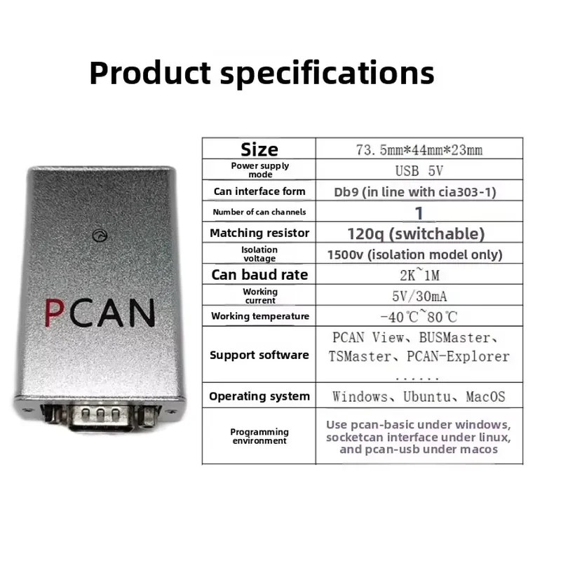 PCAN USB to CAN Analyzer - Compatible with PEAK IPEH-002022/21, Supports PCAN View, BUSMaster, TSMaster & PCAN-Explorer