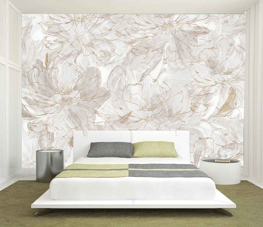 

Customized wallpaper feather flowers butterfly TV background wall papel de parede living room bedroom 3d wallpaper