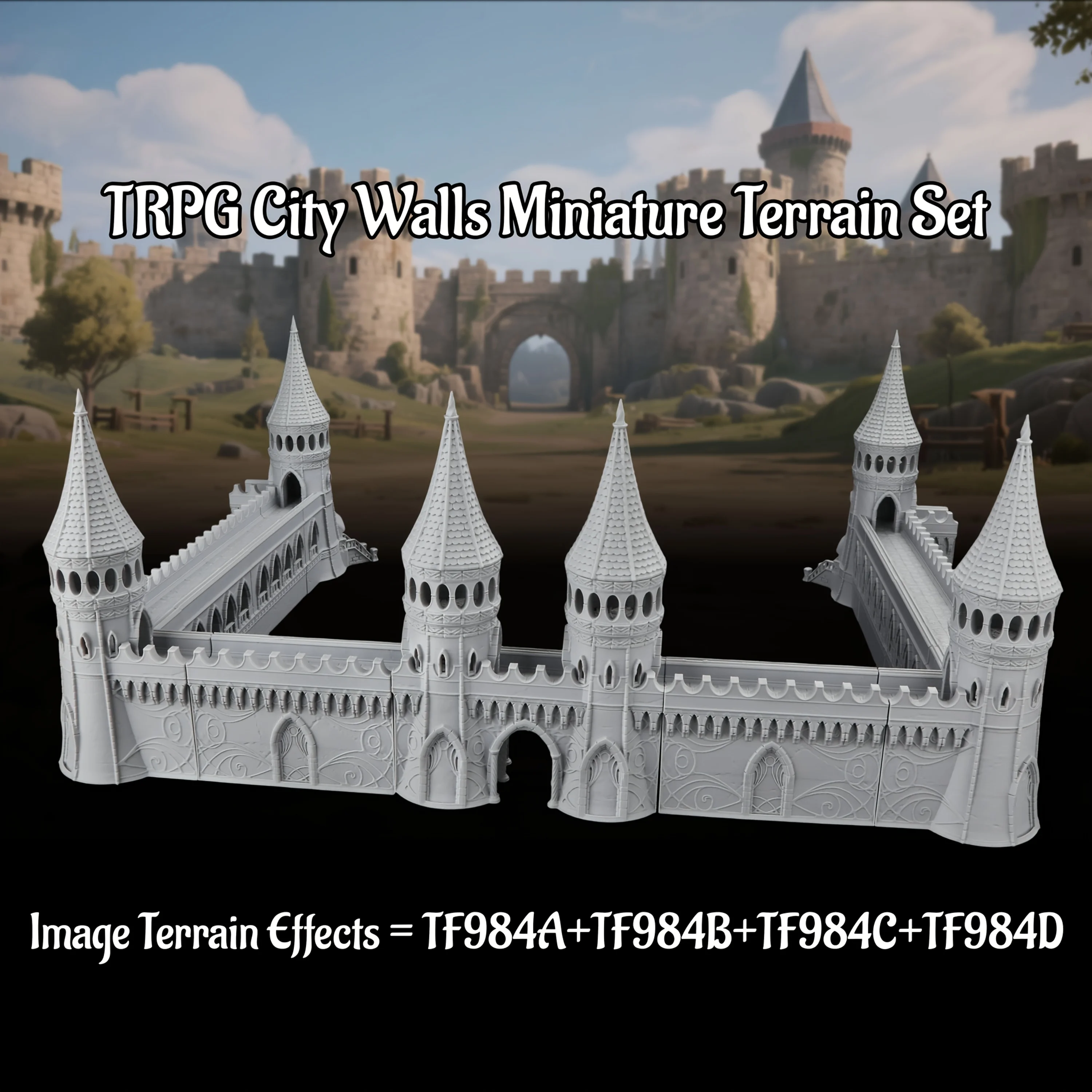 

RPG Medieval City Walls Miniature Terrain, Modular Plastic TTRPG Set with Towers, Fortified Walls, Fantasy Game Accessory
