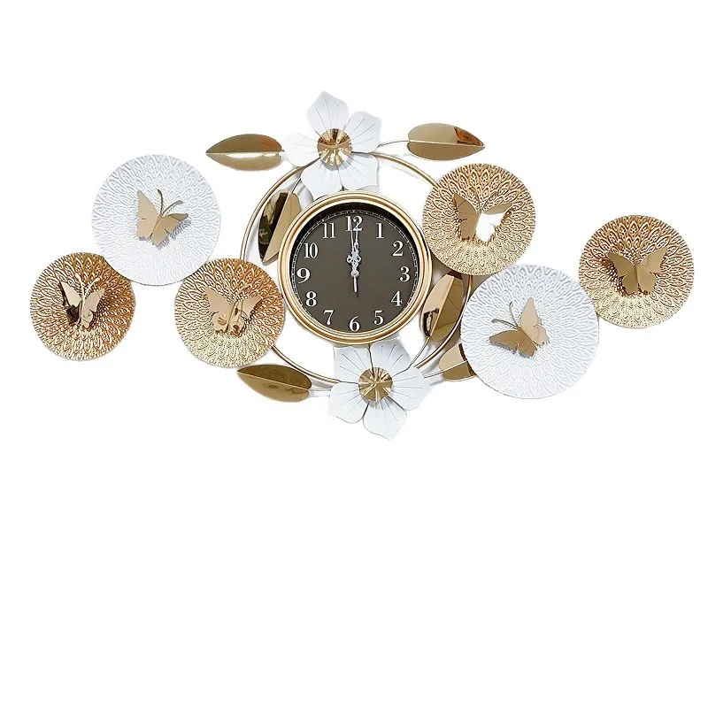 @Metal wrought iron handicraft wall clock titanium stainless steel silent  wall background home decoration three-dimensional