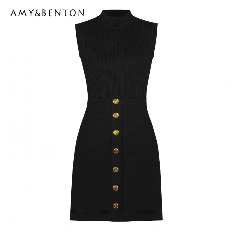 

Women's Round Neck Knitted Dress 2026 Summer Solid Color Slimming Thin Short Sleeveless Temperament Elegant Short Dresses Ladies