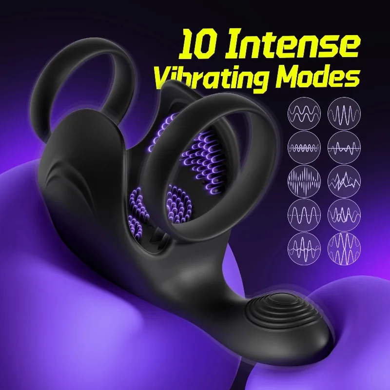 Electric Penis Ring Vibrator Dual Testicle Perineum Stimulator Ejaculation Delay Cock Ring  Adult Sex Toy for Men 18+