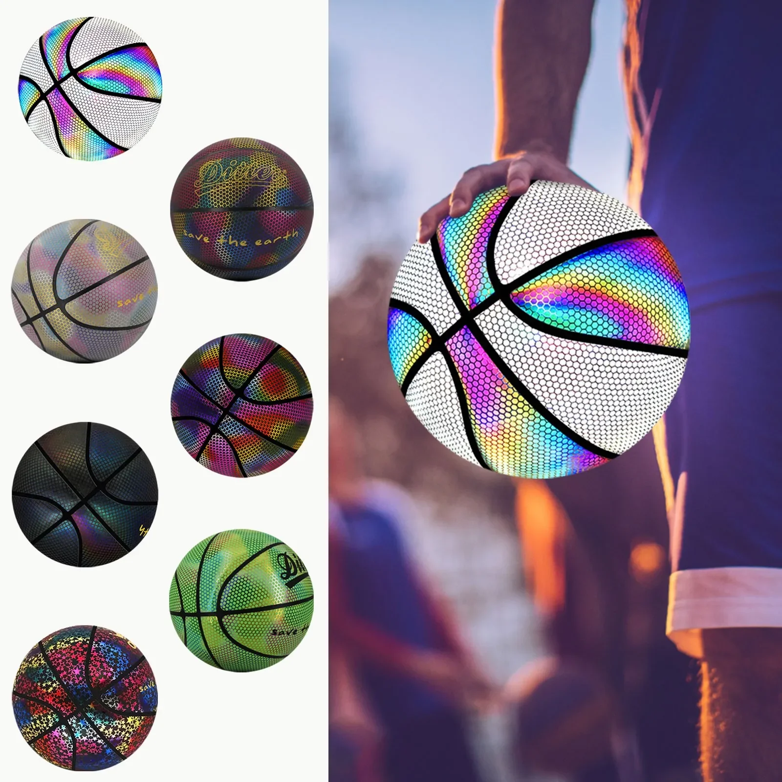 Dazzle Light Basketball 7#  Reflective Basketball PU Wear-resistant Luminous   Basketball Competition Training Balls