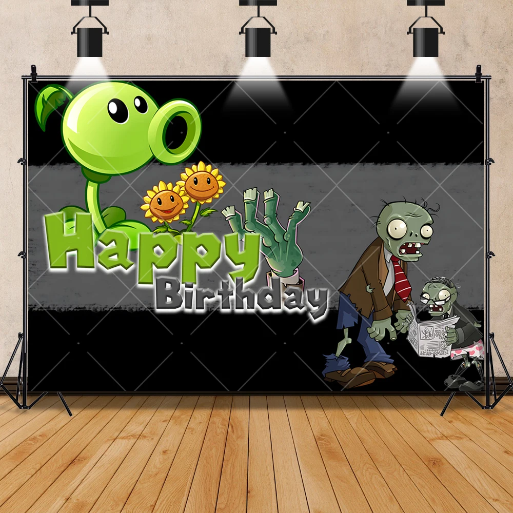 Plants vs. Zombies Sunflower Pea Shooter Game Child Birthday Party Backdrop Custom Boys Baby Room Decor Photography Background
