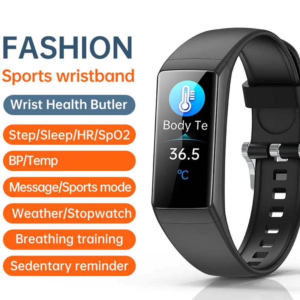 Fashion Sports Wristband Heart Rate Blood Pressure Temperature Monitor Healthy Smart Bracelet Waterproof Multiple Sport Modes