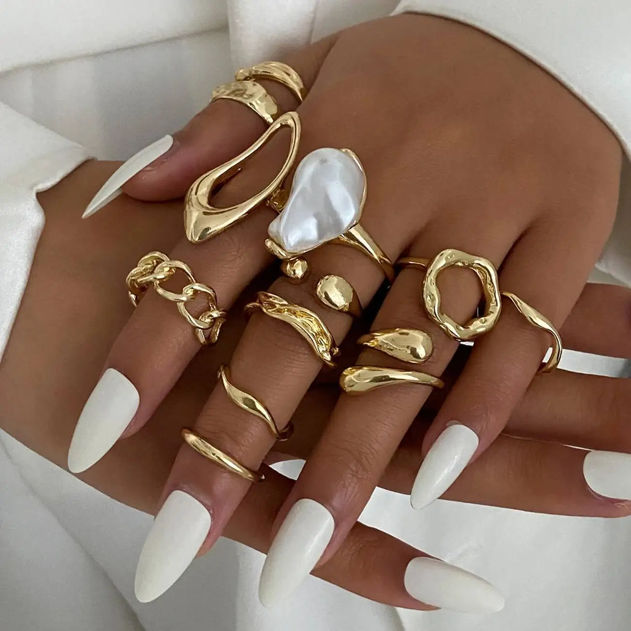 IngeSight.Z 12 قطعة/المجموعة/المجموعة خاتم معدني غير منتظم للنساء 2025 جديد إبداعي باروكي تقليد خاتم اللؤلؤ مجوهرات الزفاف هدية #1