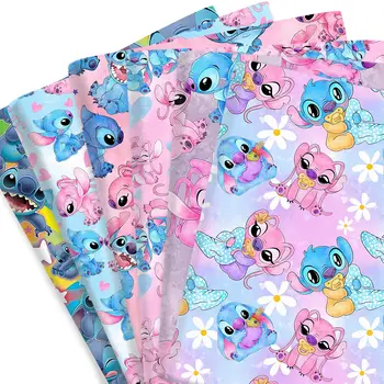 Lilo a Stitch Valentýnská polyesterová bavlněná látka prostěradlo DIY šaty potřeby bytový textil záplata 50*145 cm 6 nejlepší prodej látka Lilo a Stitch - №6
