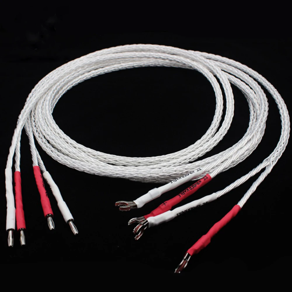 

1 Pair Audio Hi-end DIY HIFI Rhodium Y Shape Spade To Banana Plugs Silver Plated 8AG 16 Core Speaker Cable Cord Wire