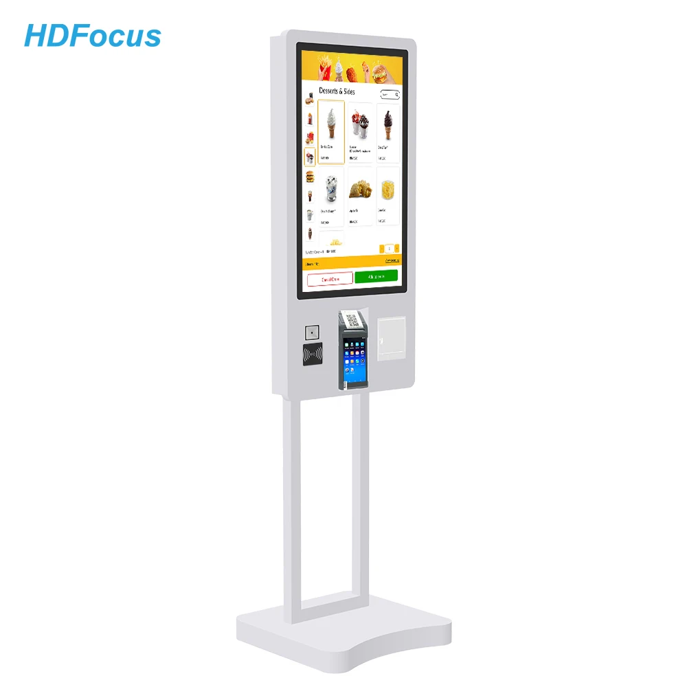 27 Inch Fast Food Self Service Payment Kiosk Automatic Touch Screen Self Service Ordering Machine Kiosk For Kfc/Restaurants