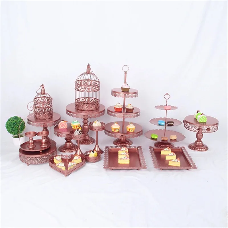 Free Accessories 7 Colors Cake Tools Metal Cake Table Set, Wedding Birthday Rose Golden Cake Dessert Stand Set