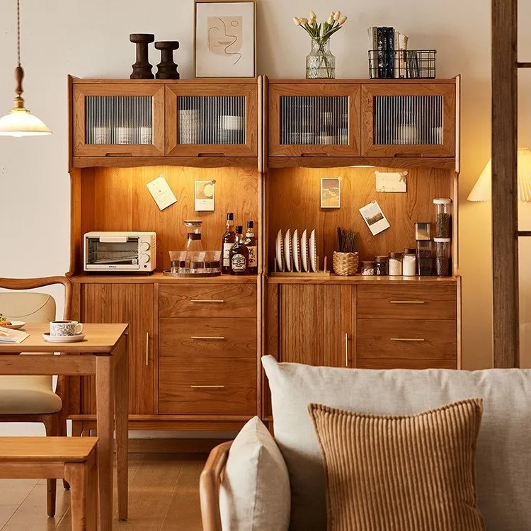 

Customizable Modern Simple Meal Side Cherry Wood Household Storage Wall Integrated Cabinet