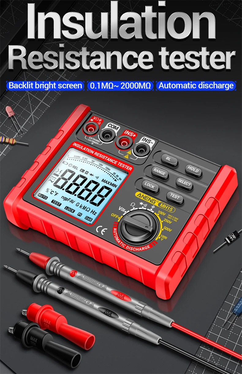 

MH15 Insulation Resistance Multifunctional Digital Meter Automatic Discharge AC/DC Voltage LCD Megohmmeter Tester Tools