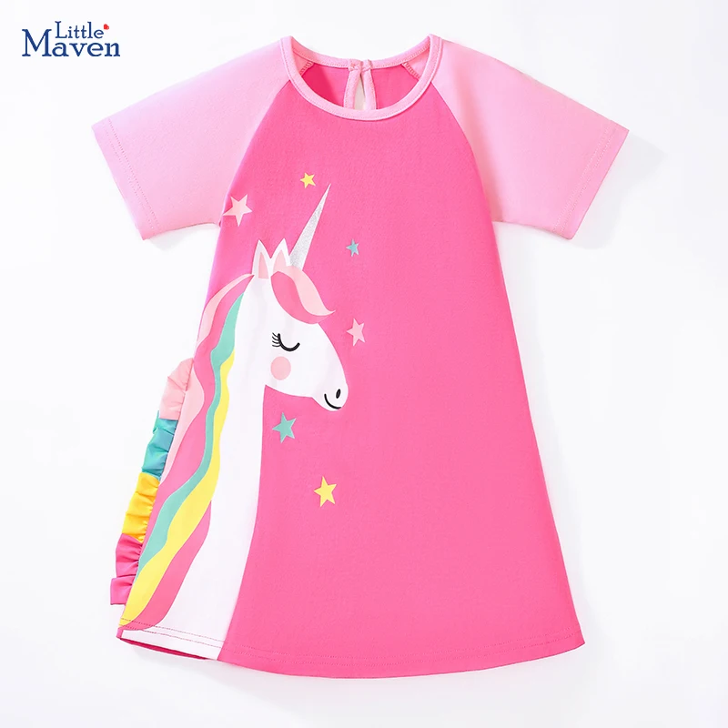 Little maven Summer Children's Clothing Baby Girls Cartoon Unicorns Princess Dress Kids Clothes Flounce Party Dresses for Girls