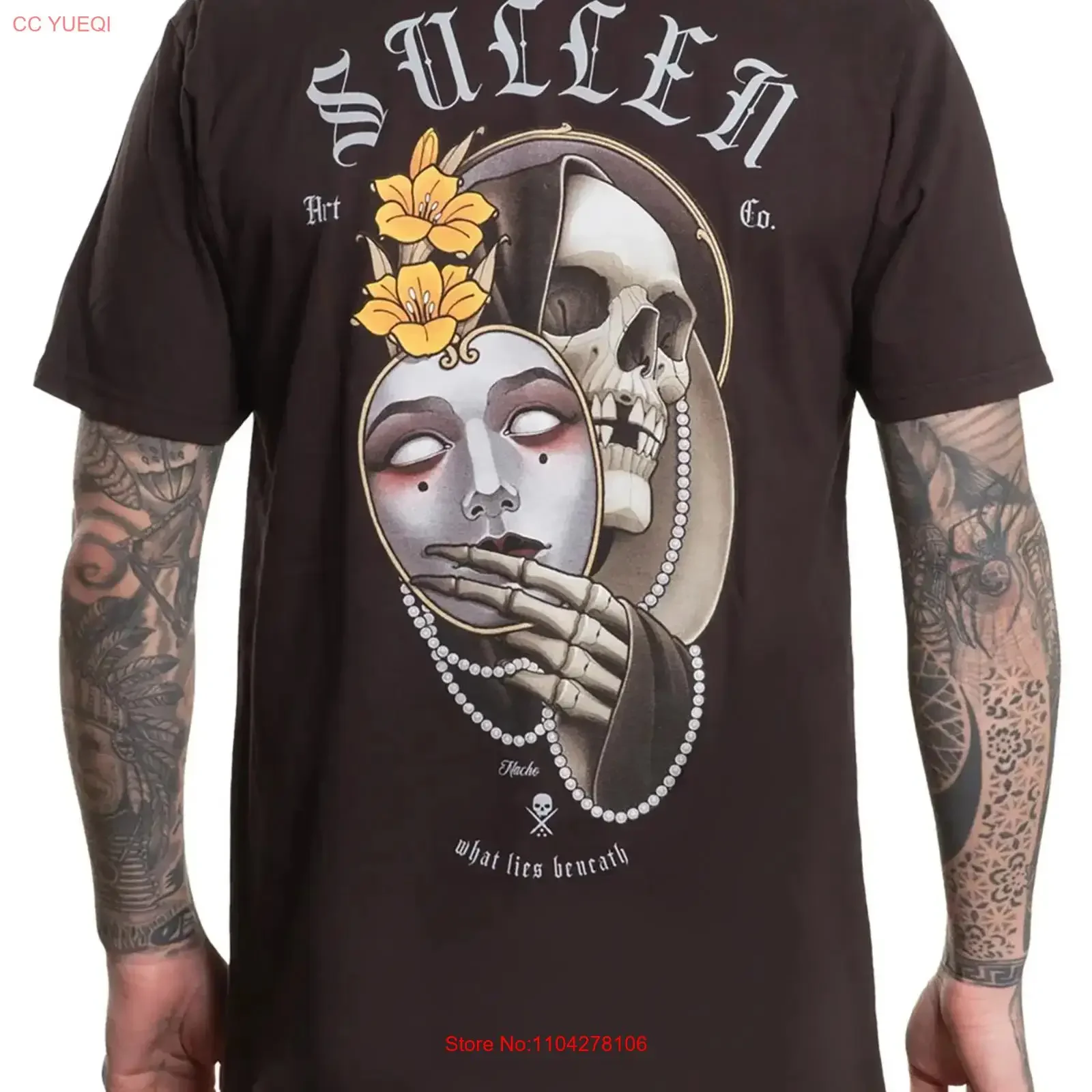 Sullen Men's Nacho Tattoo Beneath  Premium T shirt Skull Mask vintage Washed Versatile Breathable homme Stylish graphic