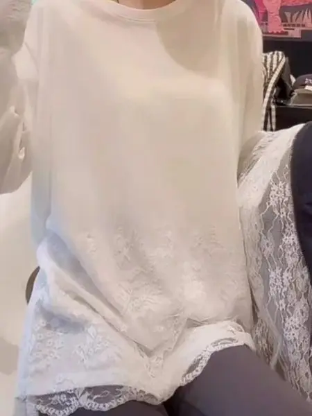 ルーズフィット レディース ミドル丈 ベースTシャツ 春デザイン プラスサイズ スリミングトップ 韓国風 長袖 ラウンドネック Tシャツ